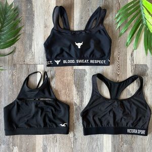 3 Black Sport Bras Fit Small